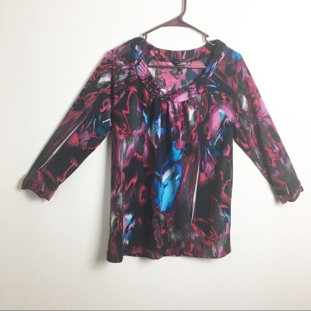 Daisy Fuentes 3Q Sleeve Pattern Blouse Blue Pink Medium